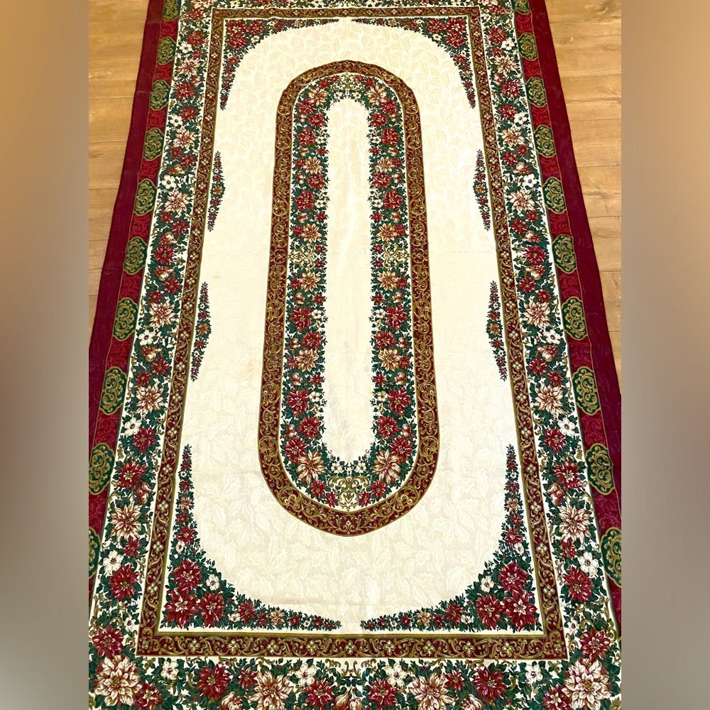 Fashion Industries Oblong Tablecloth Christmas Holiday Cotton Blend 103x59”